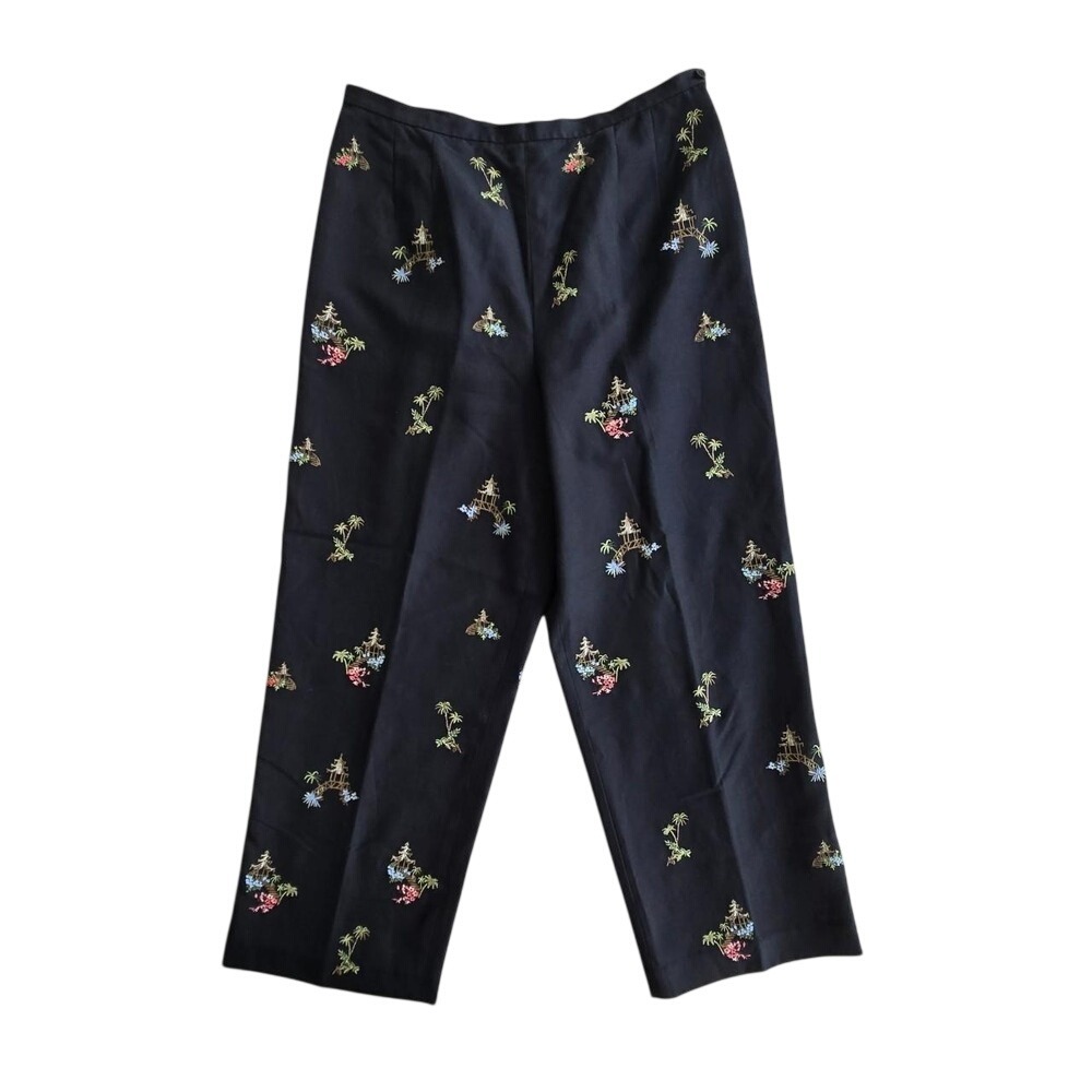 VTG 90's black silk embroidered tapered trousers / TALBOTS / quiet luxury